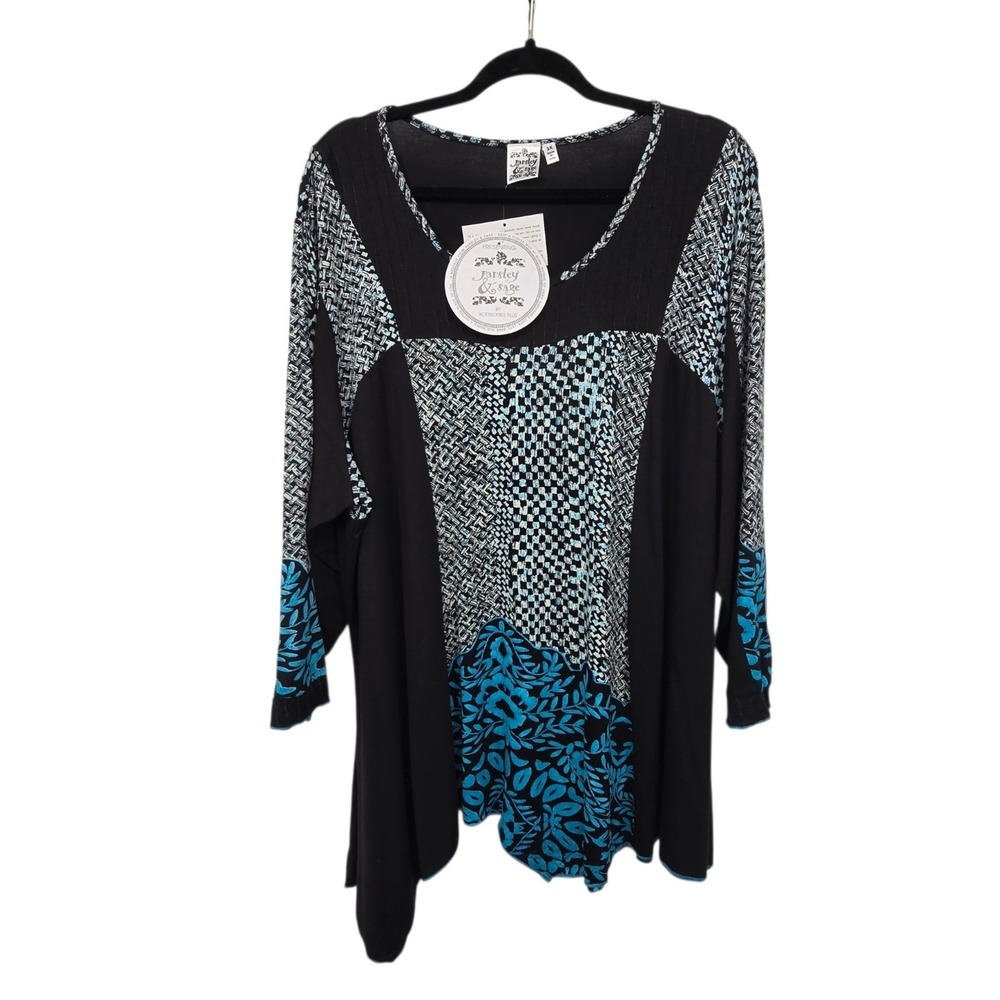 Parsley & Sage NEW Artsy Mixed Print Asymmetrical Tunic Top Women 3X Lagenlook